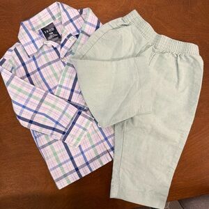 Izod 12 Month Boys Easter set green and blue plaid spring or summer outfit